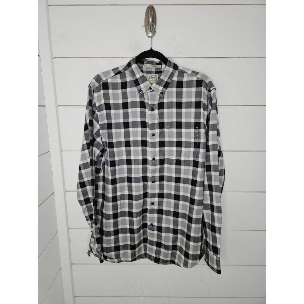 NWOT LL Bean Medium Grey Black & White button down cotton shirt. Slightly fitted